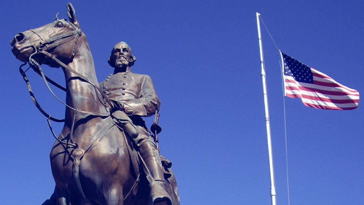 The new initiative aims to help communities address contentious sites and memorials. Pictured: A Confederate statue removed from  a city park in Memphis, Tennessee. 